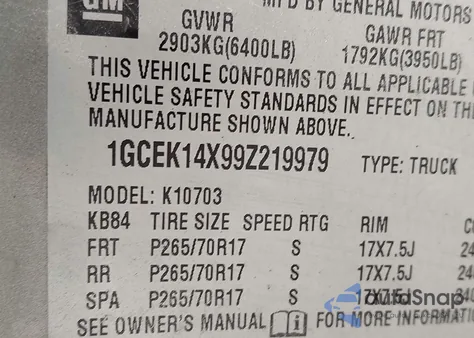 2009 Chevrolet Silverado 1500 Work Truck from USA, damaged, VIN 1GCEK14X99Z219979